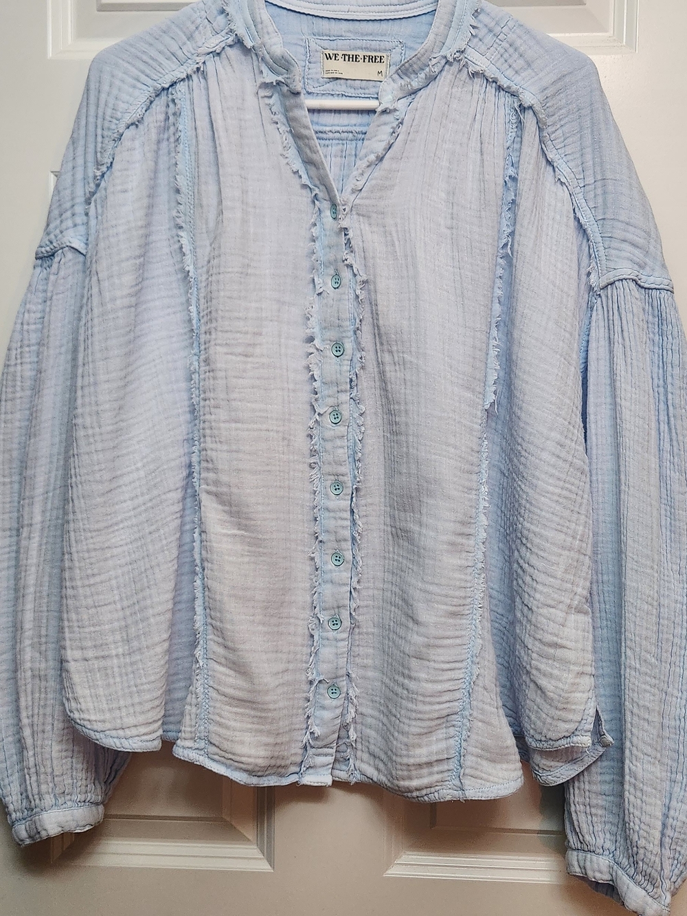 We The Free Light Blue Button-Up Gauze Shirt